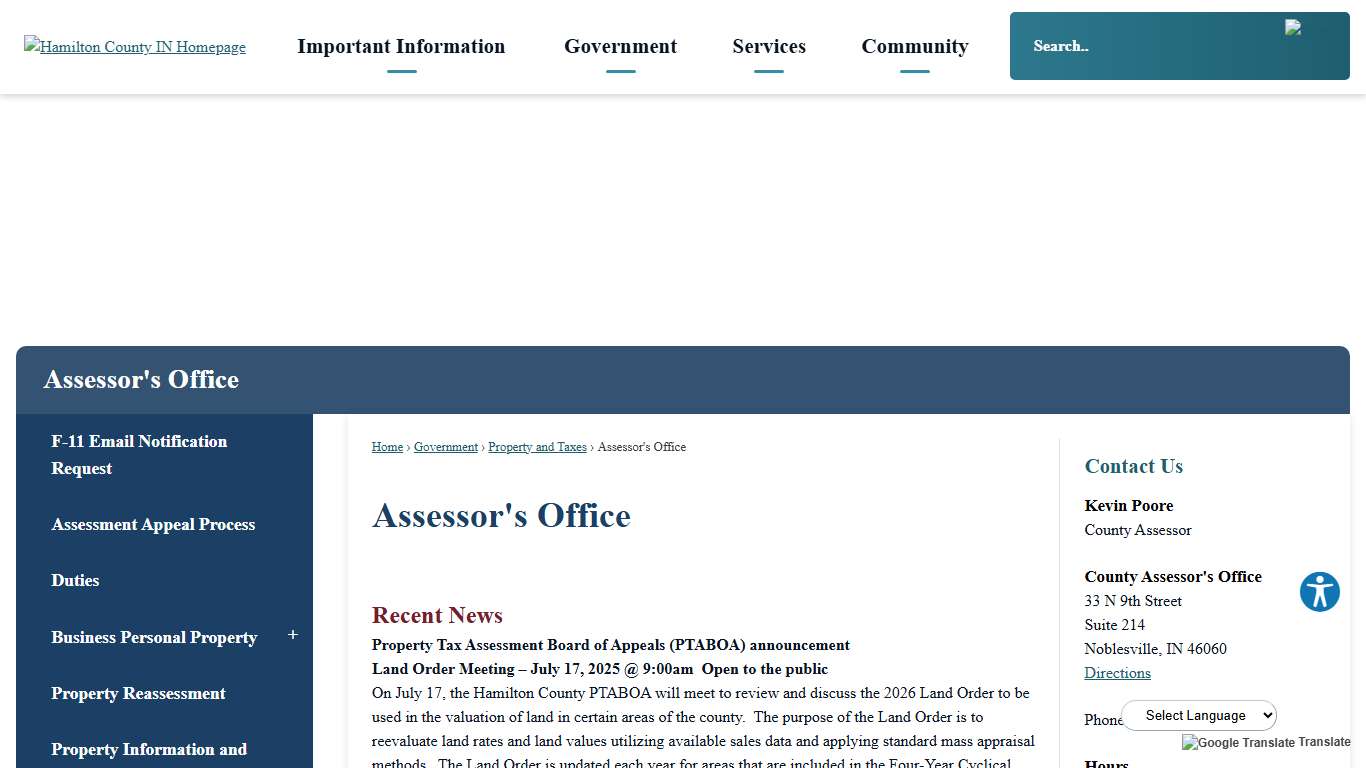 Assessor's Office Hamilton County, IN