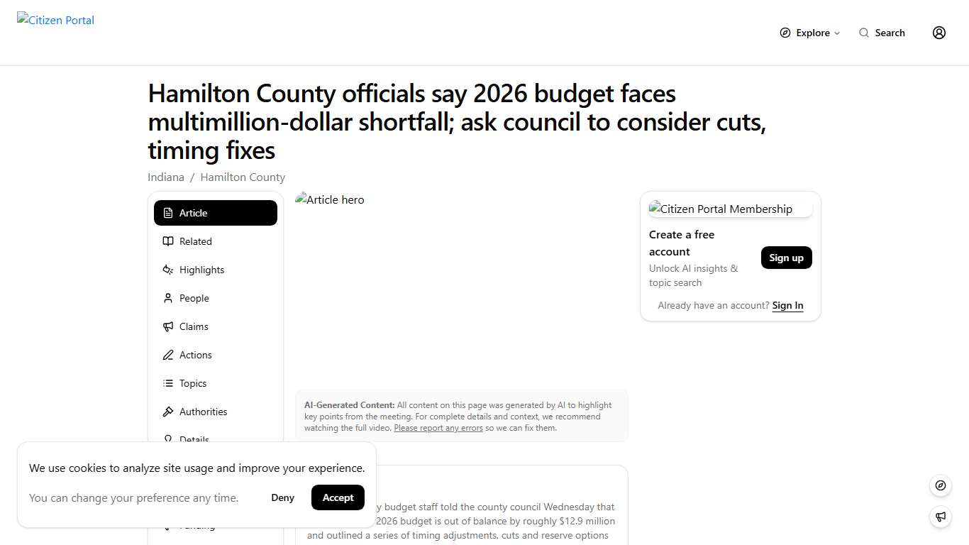 Hamilton County officials say 2026 budget faces multimillion-dollar shortfall; ask council to consider cuts, timing fixes Citizen Portal