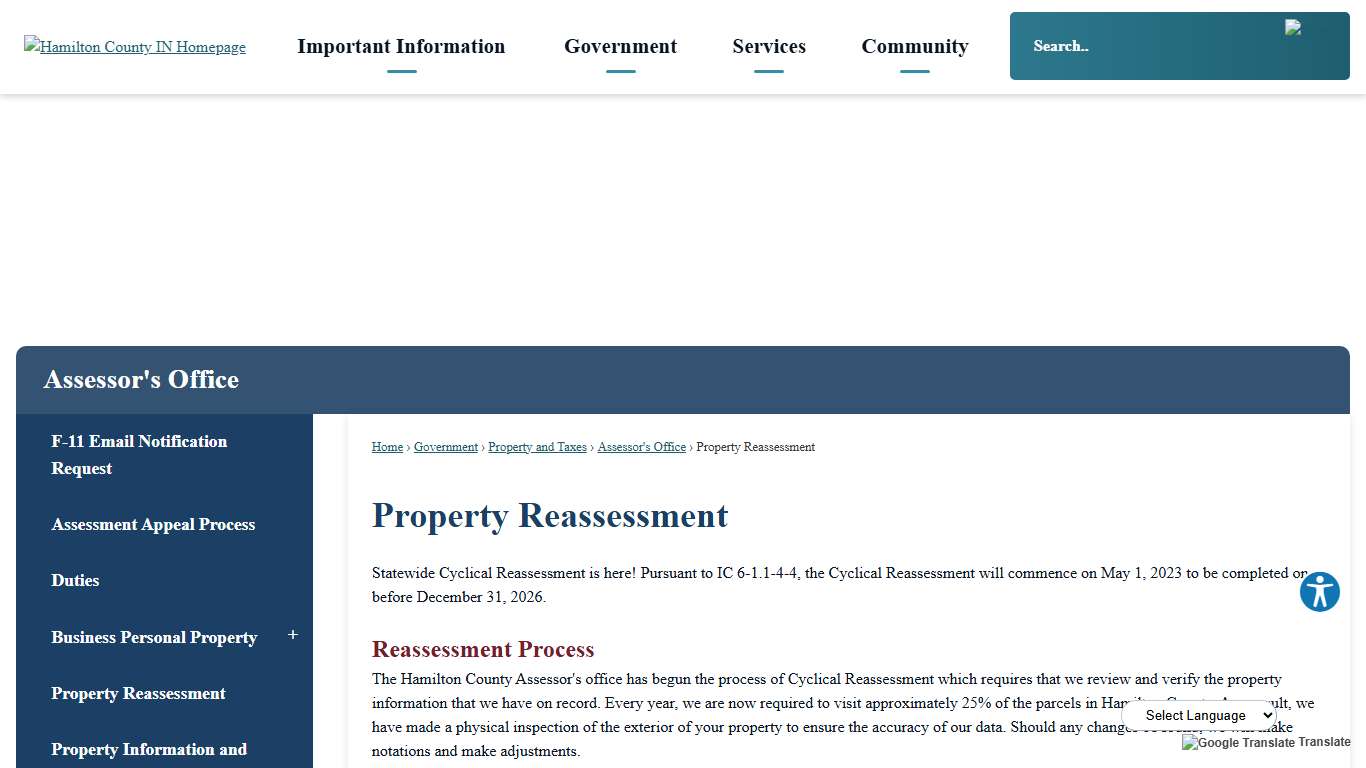 Property Reassessment Hamilton County, IN