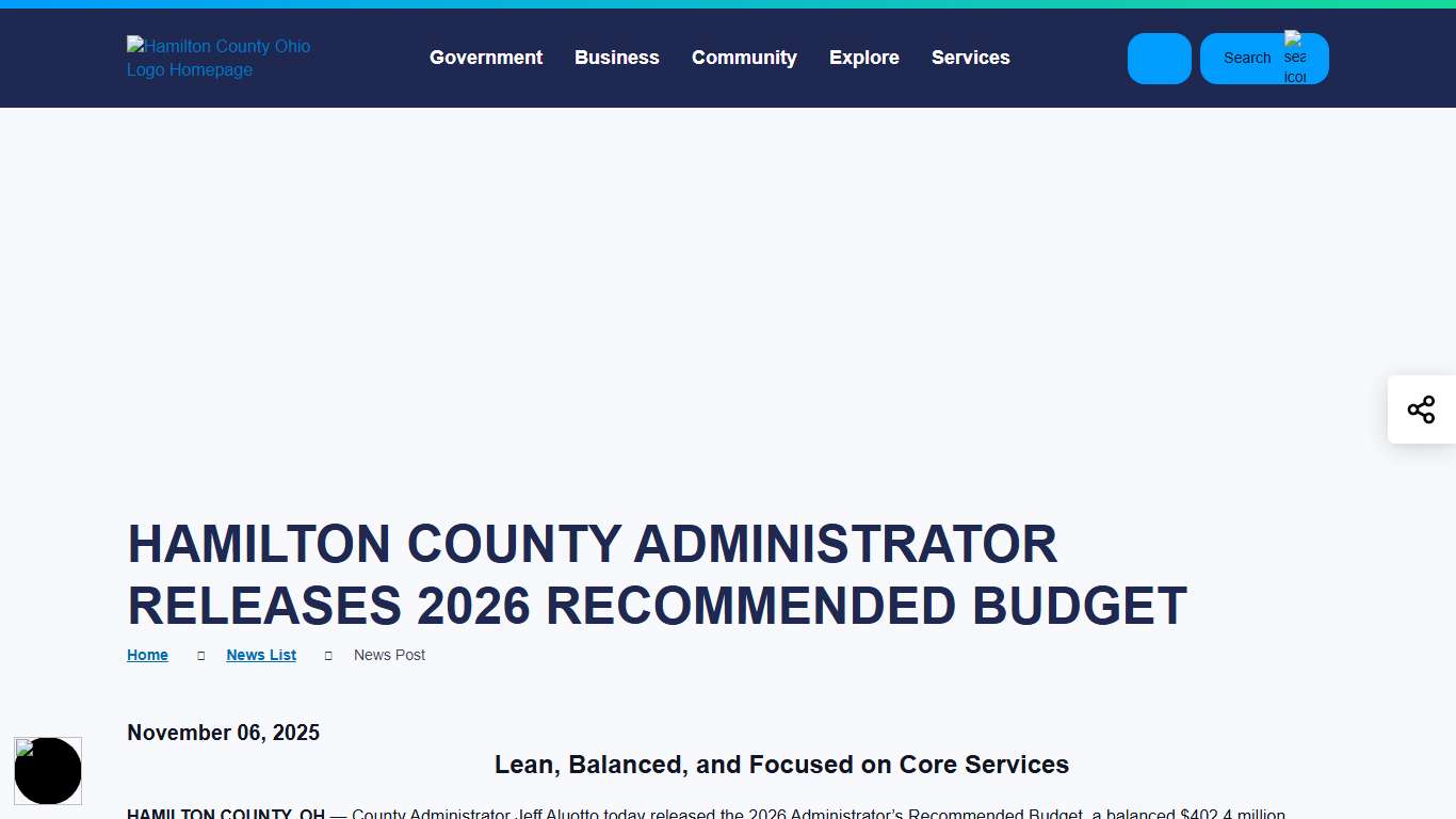 Hamilton County Administrator Releases 2026 Recommended Budget